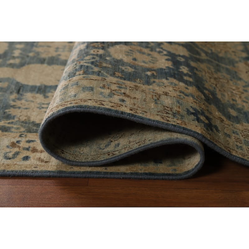 Hand Knotted Oriental 100% Wool Carpet Transitional All-Over Navy Blue & Blues Oushak Runner Rug - 11' 7'' X 3' 2''