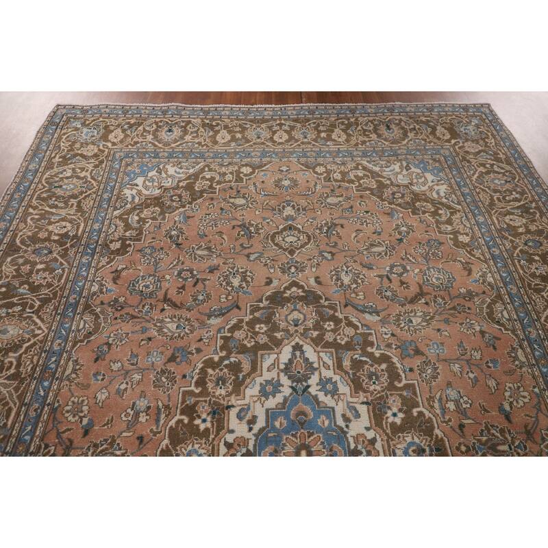 Traditional Kashan Persian Vintage Area Rug Hand-Knotted Wool Carpet - 7'7"x 11'0"