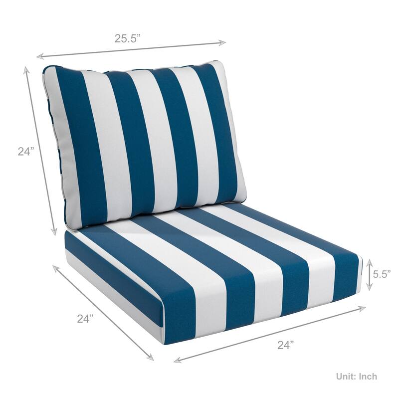 California Umbrella Outdoor Deep Seat Cushion Set, 24" x 48", Sunbrella Fabric, Densified Fiber Fill