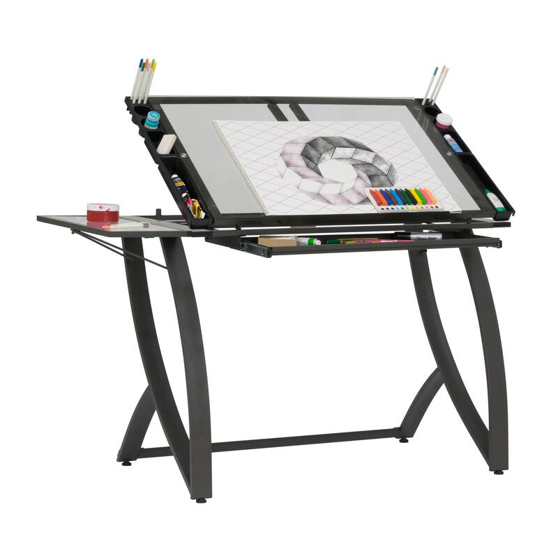 Studio Designs Futura Luxe Black Metal and Glass Crafting Table with Built-In Storage
