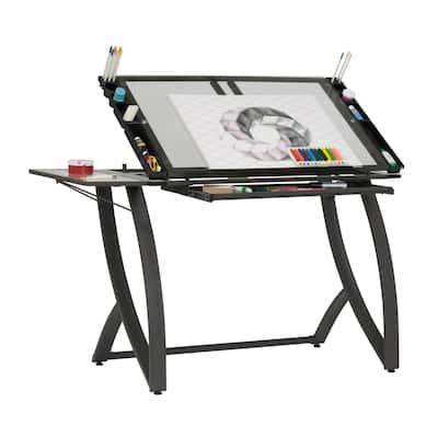 Studio Designs Futura Luxe Black Metal and Glass Crafting Table with Built-In Storage
