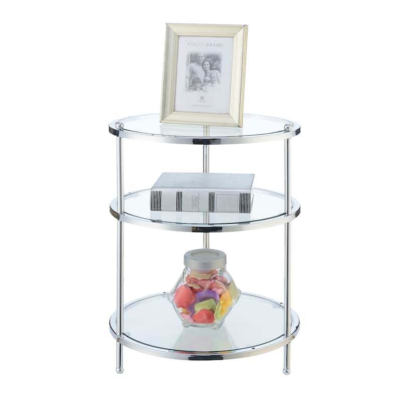 Round End Table 3 Tier Chrome Glass Display Table Living Room Accent Furniture 24"H - 18