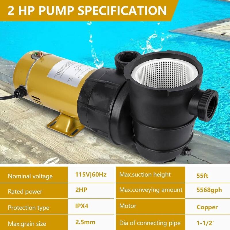 2HP Self-Priming Inground Pool Pump 8896GPH High Flow with Strainer Basket