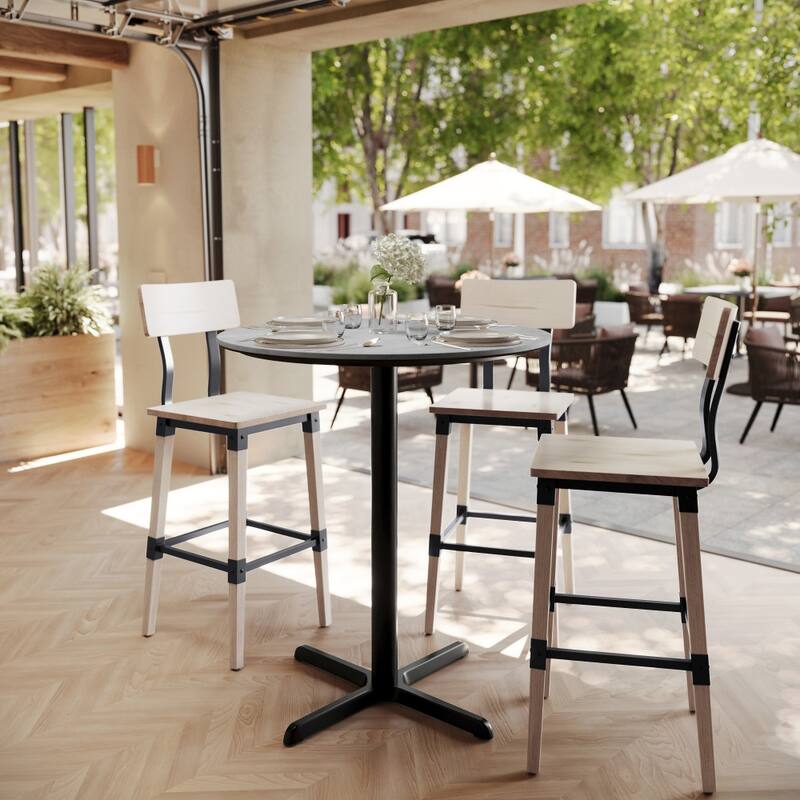 Commercial HPL Tabletop with Bar Height Crisscross Base - 36"W x 36"D x 42"H