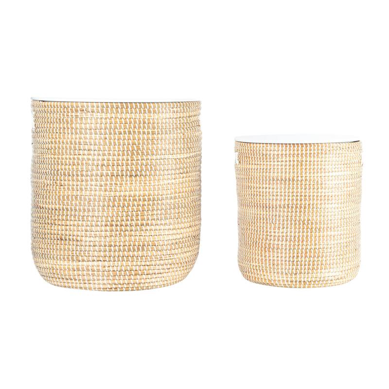 Seagrass Tables with Storage and Wood Tops