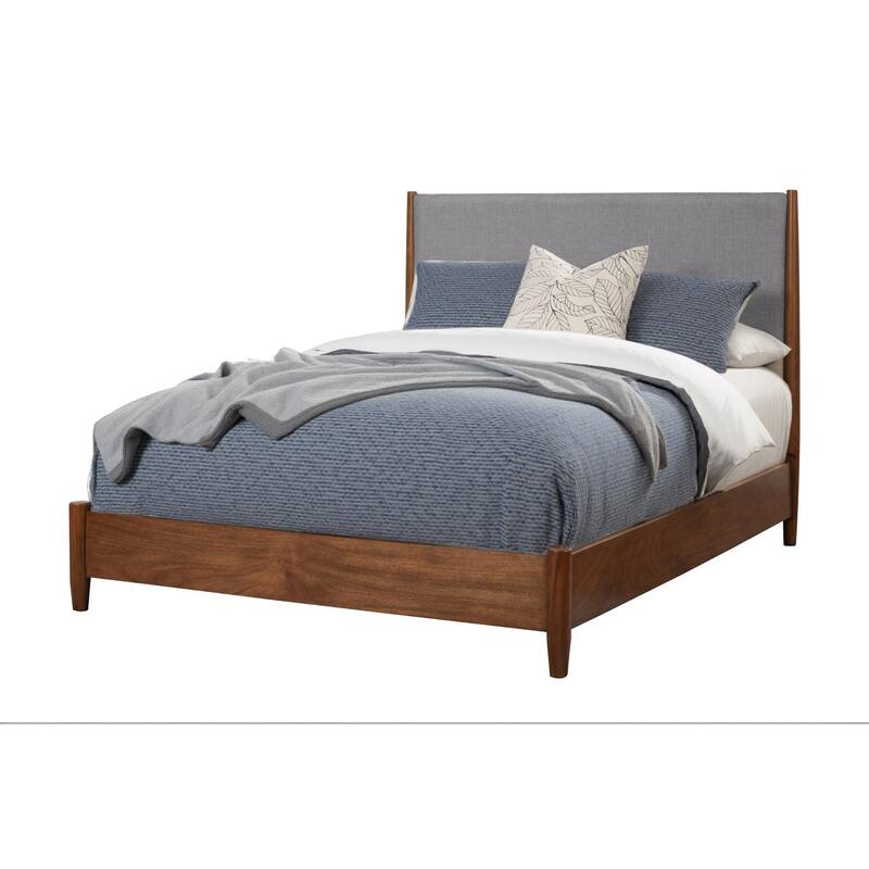 HomeRoots Brown and Gray Solid Wood And Linen King Bed Frame