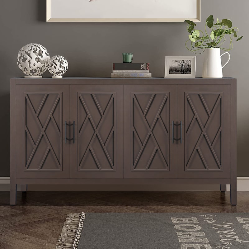Accent Cabinet 4 Door Wooden Twill Sideboard Storage Cabinet