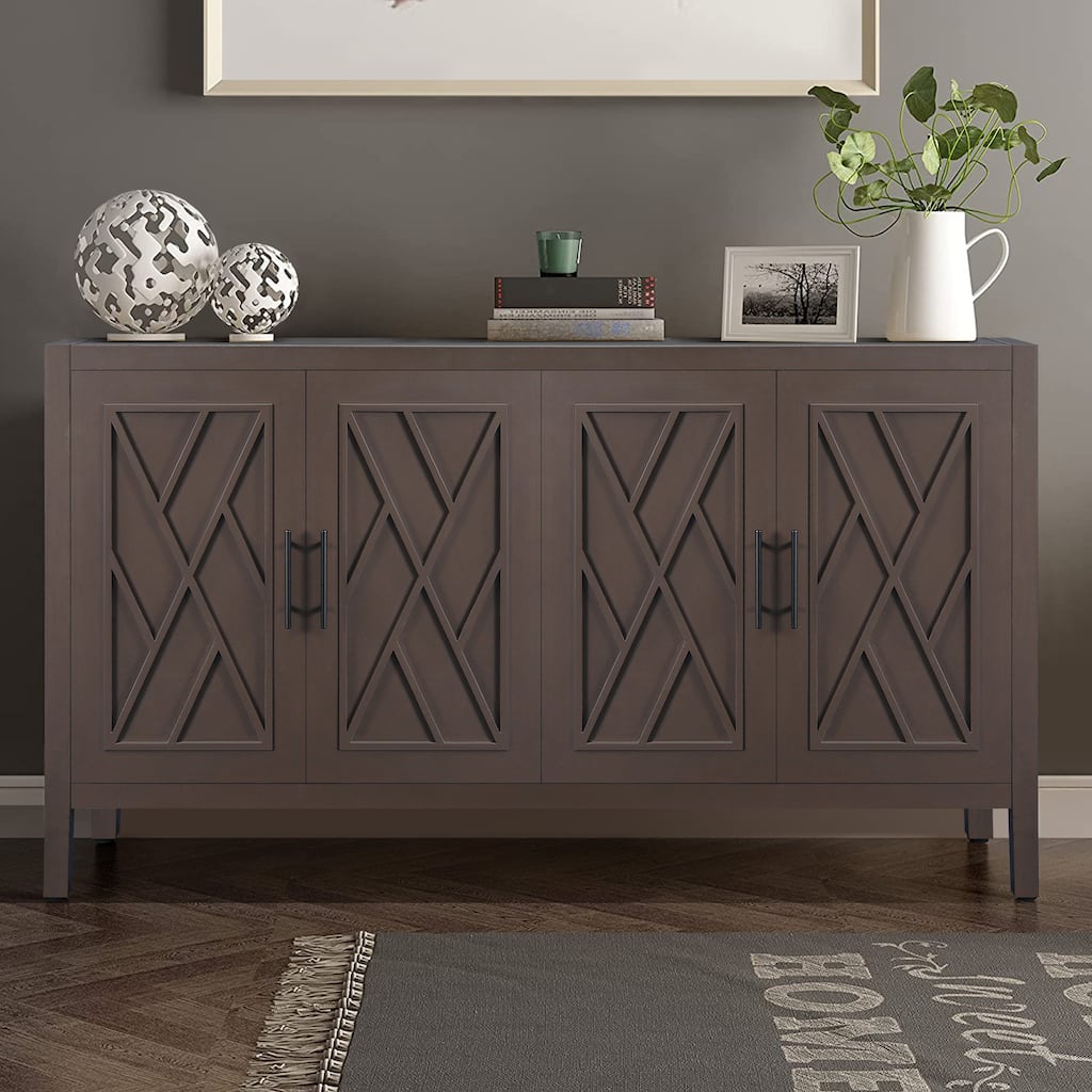 Accent Cabinet 4 Door Wooden Twill Sideboard Storage Cabinet