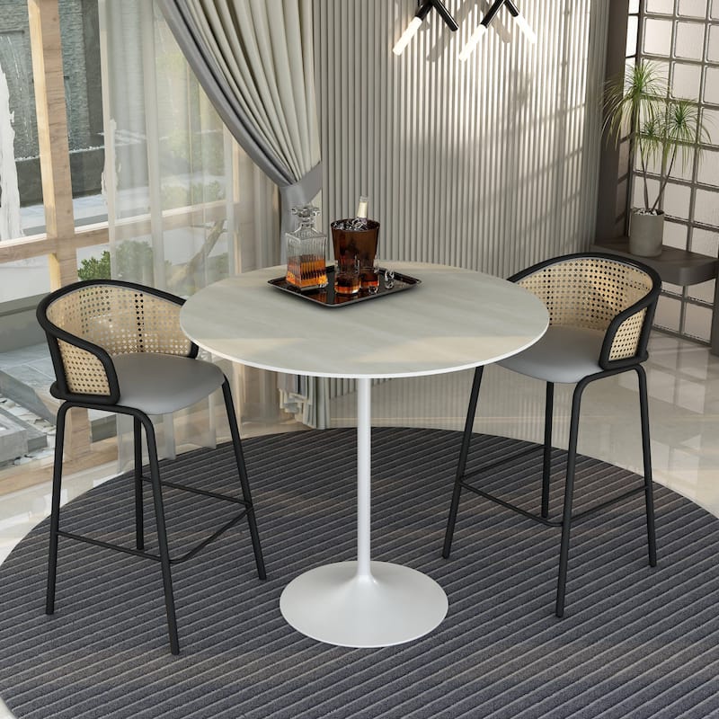LeisureMod Verve 48" Round Dining Table with MDF Wood TableTop and White Steel Base for Kitchen & Dining Room