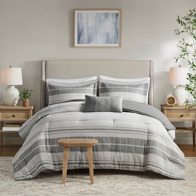 Madison Park Nico 4 Piece Stripe Comforter Set with Throw Pillow