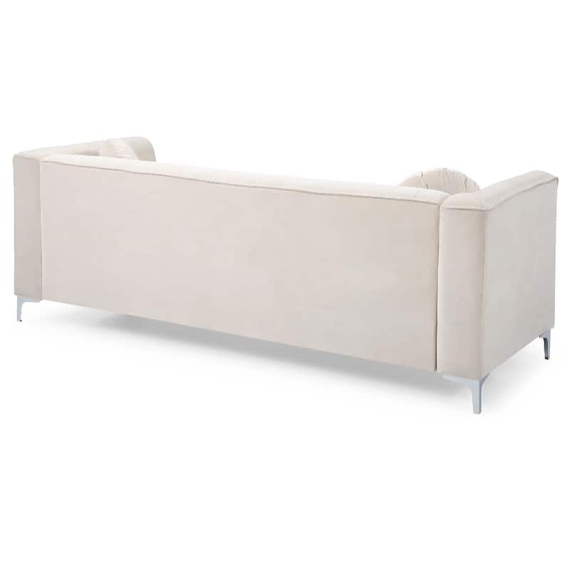 Channel Tufted Velvet 2-Seater Sofa with Throw Pillows - 87" - Beige
