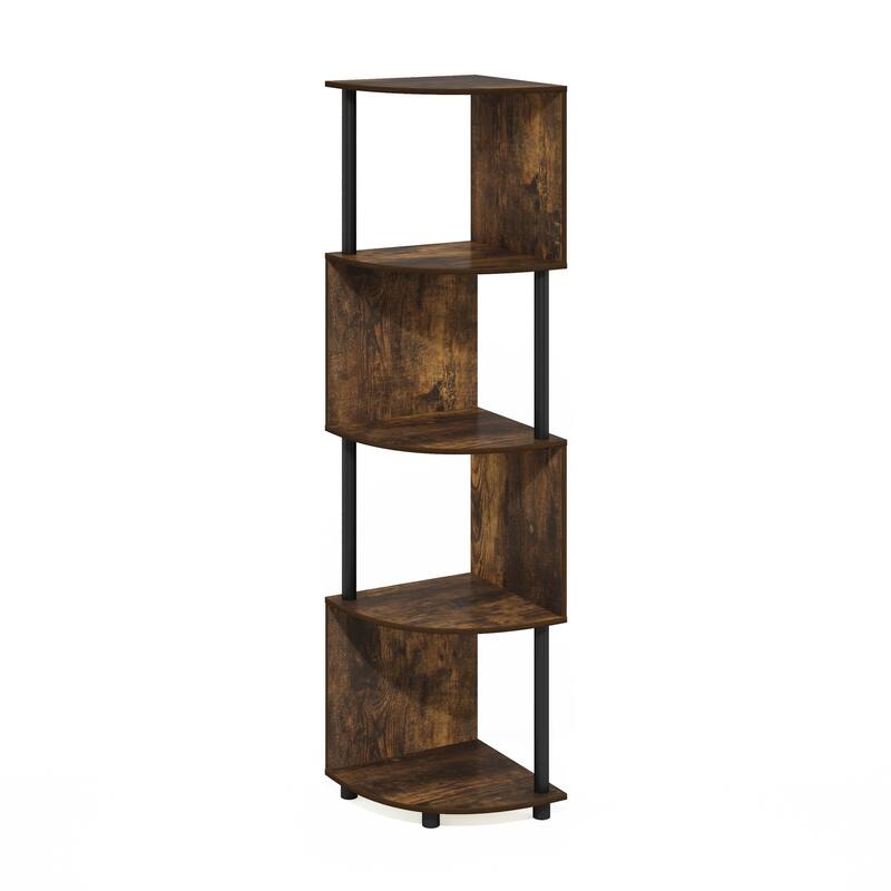 57.72 in. Tall Pine/Black Wood 4-Shelf Bookcase