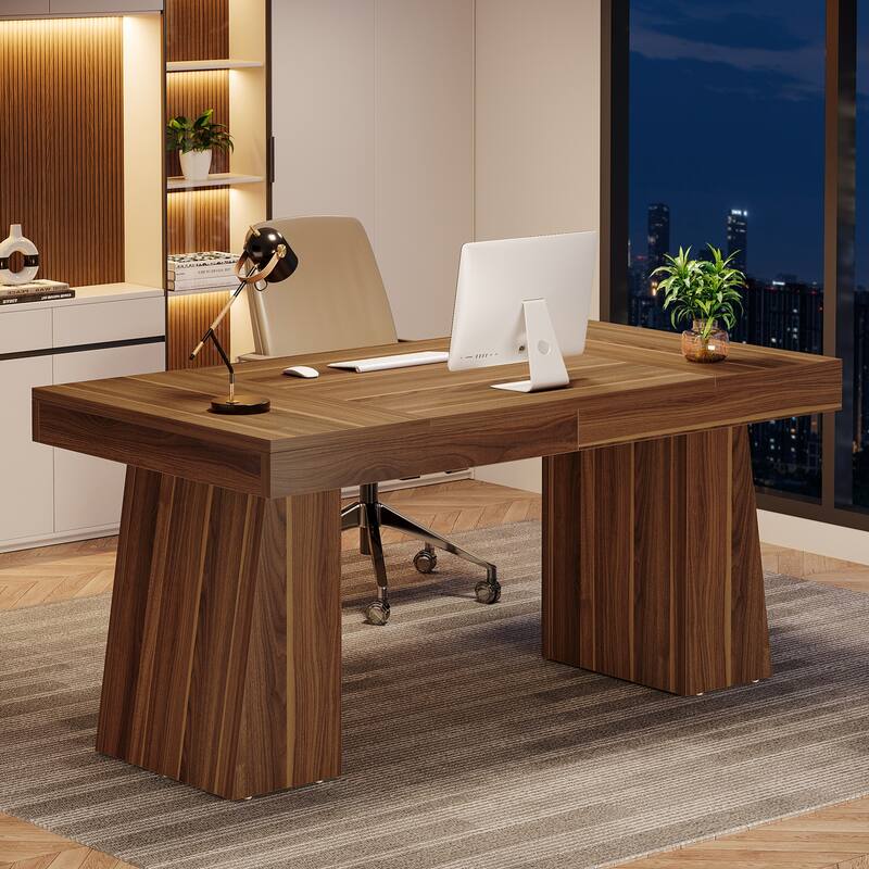55 Inches Wood Executive Desk for Home Office, Rectangular Large Computer Desk