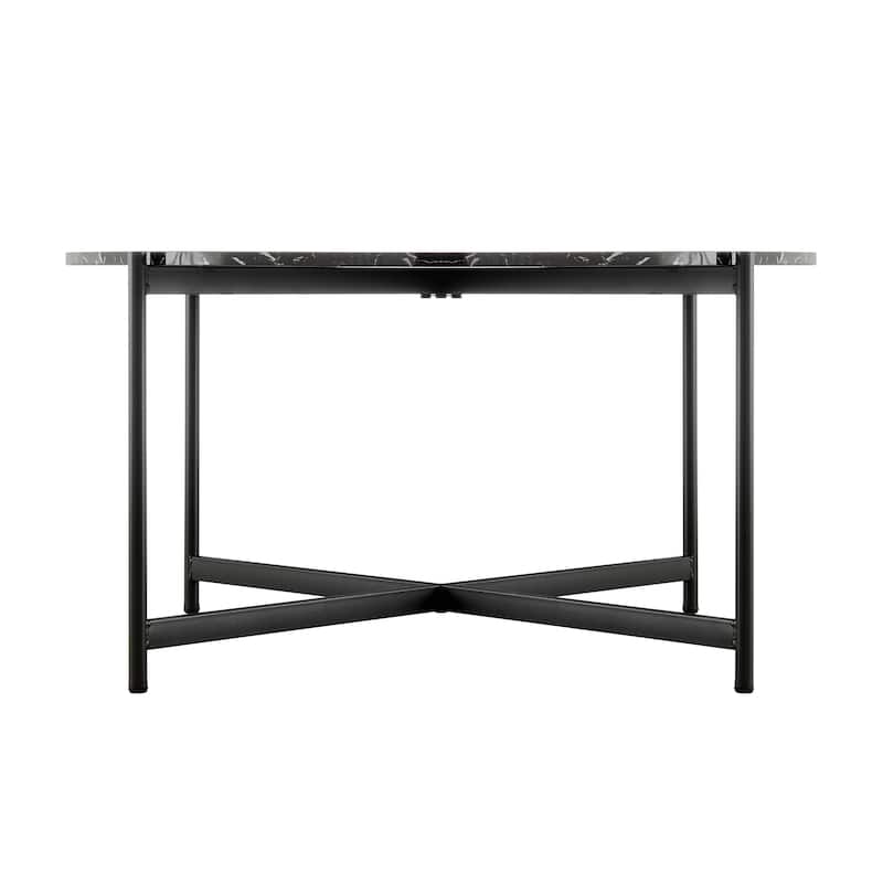 Round Contemporary Marble Finish Veneer Top Black Metal Large Coffee Table