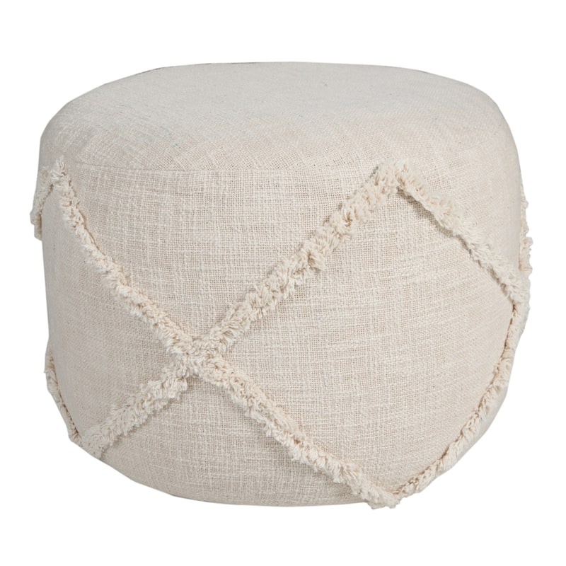 18-Inch Cotton Cylinder Pouf Ottoman for Floor Seating and Footrest