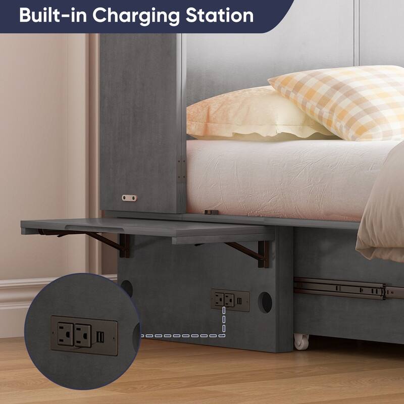 Mixoy Murphy Bed with Mattress,Modern Cube Foldable Cabinet Bed with Charging Station