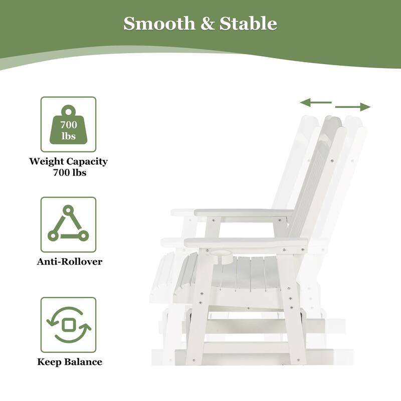 Poly Lumber Patio Glider for One Person with Cup Holders, HIPS Material, All-Weather Resistant