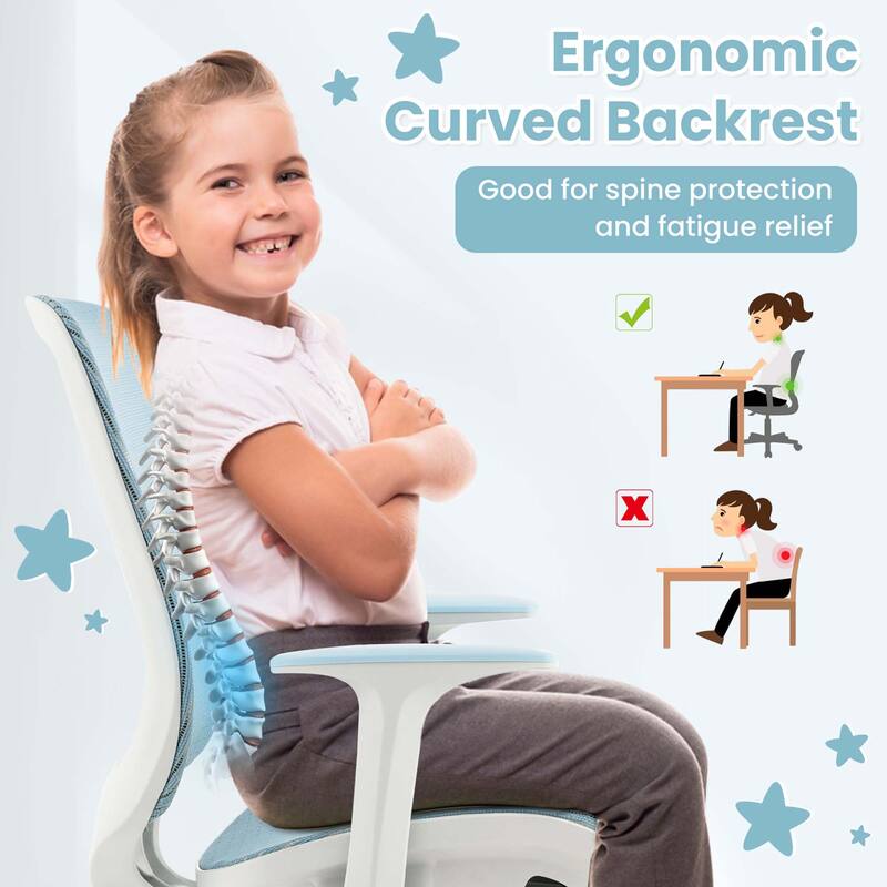 Costway Kids Desk Armchair Swivel Mesh Children Computer Chair with - See Details