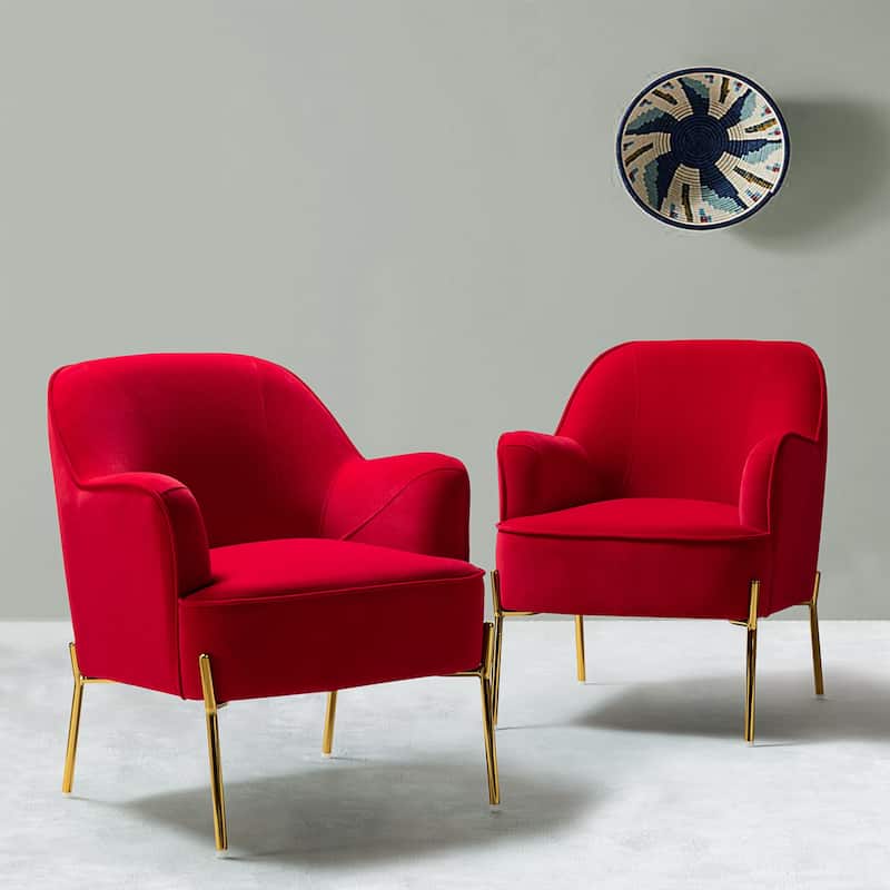 Marina Modern Velvet Accent Chair with Golden Legs Set of 2 by HULALA HOME