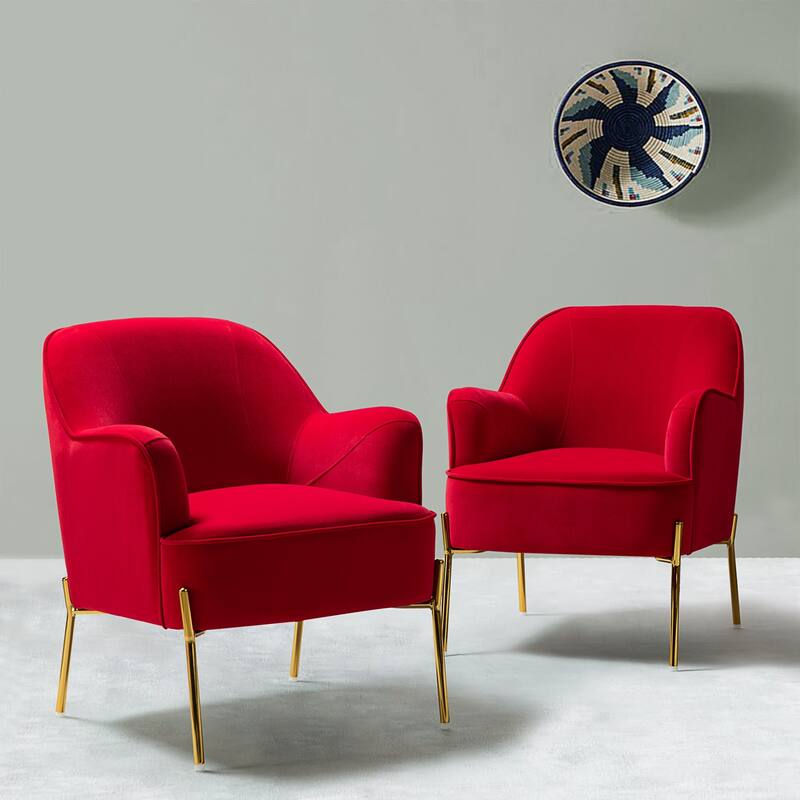 Marina Modern Velvet Accent Chair with Golden Legs Set of 2 by HULALA HOME - RED
