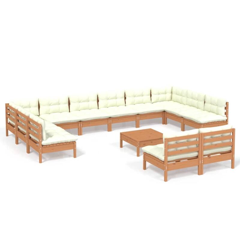 vidaXL Solid Pinewood Patio Lounge Set 13 Piece with Cushions Multi Colors