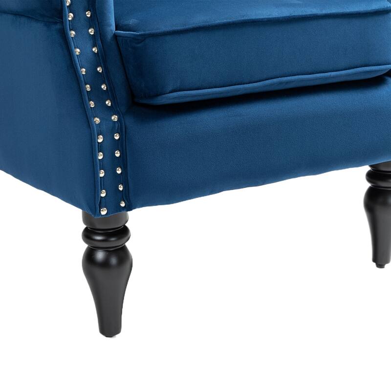 Tufted High Back Chair Living Room Wood Frame Armchair