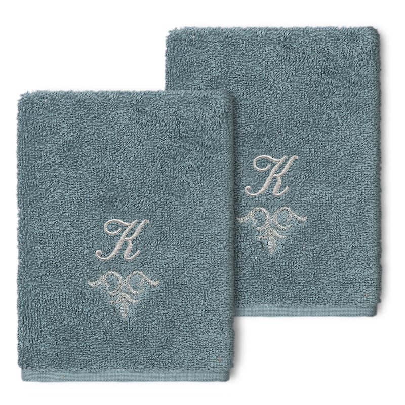 Authentic Hotel and Spa 100% Turkish Cotton Monica 2PC Embellished Washcloth Set - K - Teal
