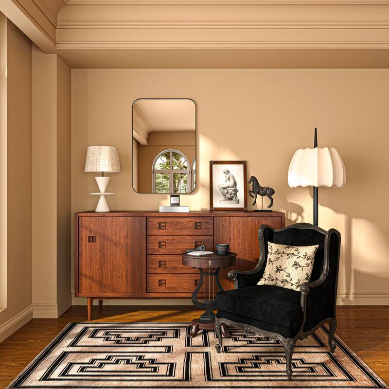 Organnice Rectangular Aluminum Framed Modern Rounded Wall Mount Mirror