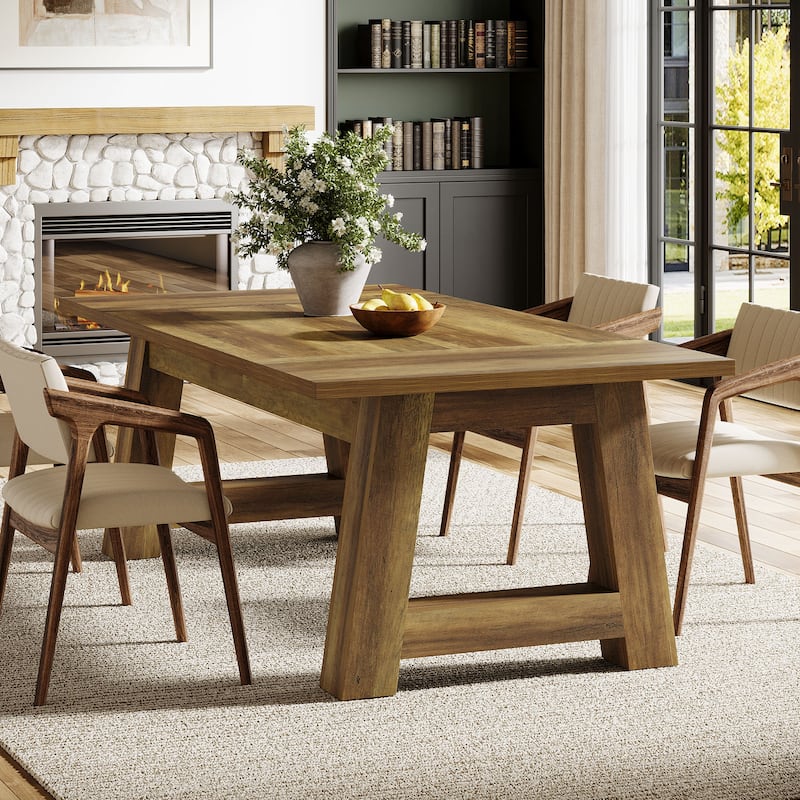 70.5'' Long Dining Table for 6-8, Farmhouse Wooden Kitchen Table
