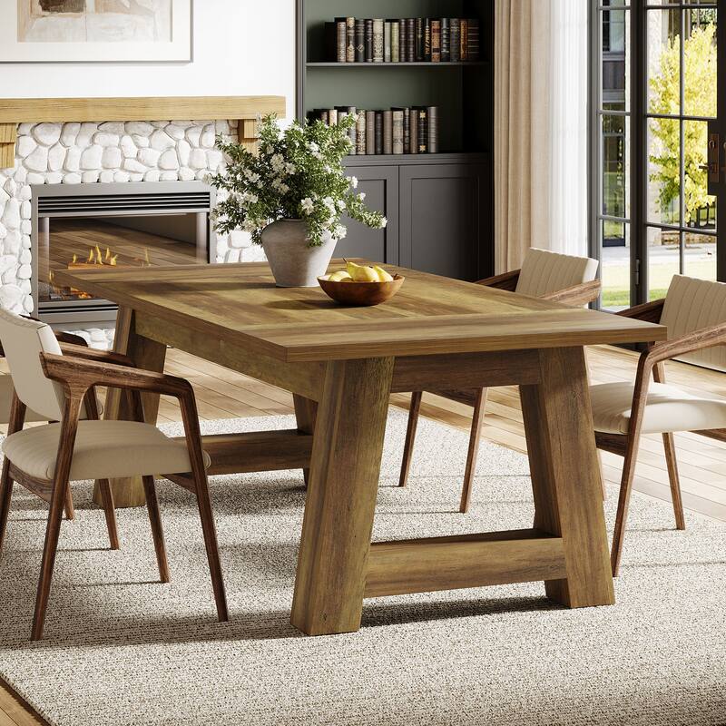 Long Dining Table Wooden Kitchen Table with Sturdy Legs for 6-8