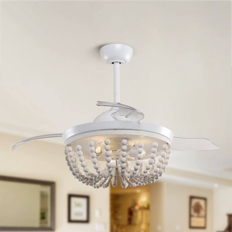 42 in.White Retractable Chandelier Ceiling Fan with Remote and Light Kit - 42 in