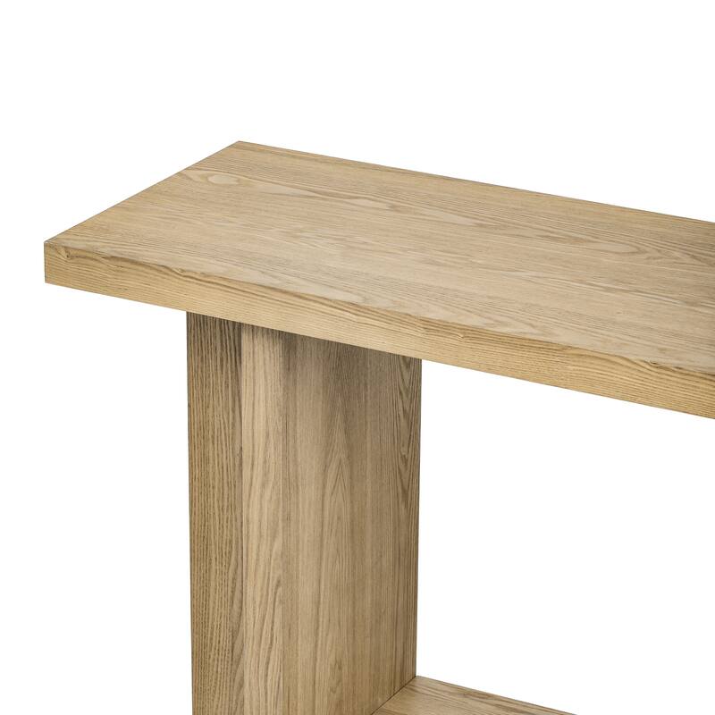 60" Console Table with T-Leg Base & Ash Veneer, Modern Style