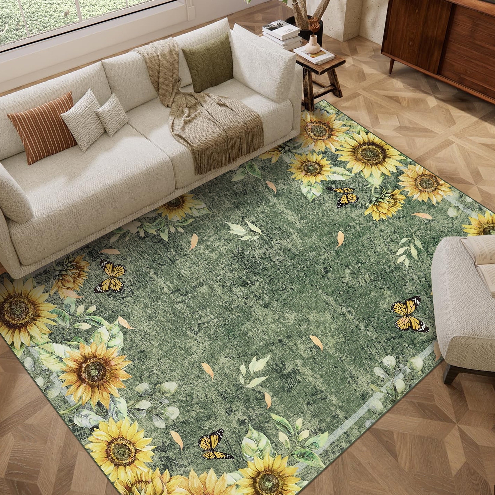 Garvee Sunflower Butterfly Pattern Area Rug