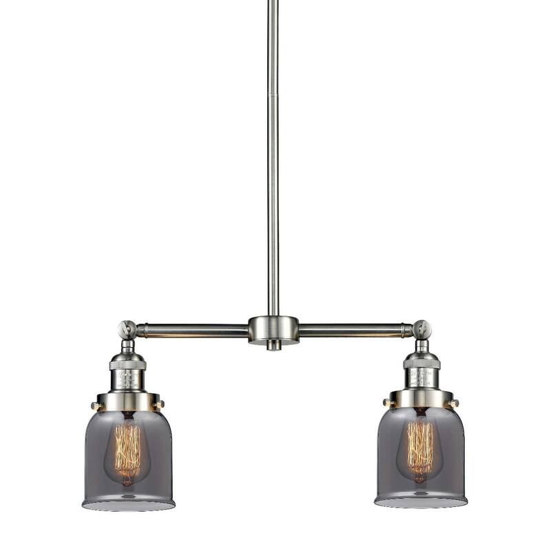 Innovations Lighting Small Bell 2 Light 21" Wide Linear Chandelier - Brushed Satin Nickel / Plated Smoked