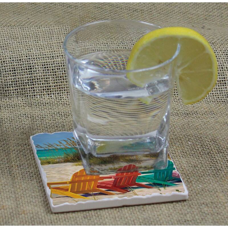 Counterart Absorbent Stone Coasters - Beach Chairs - Set of 4 - 4x4x19