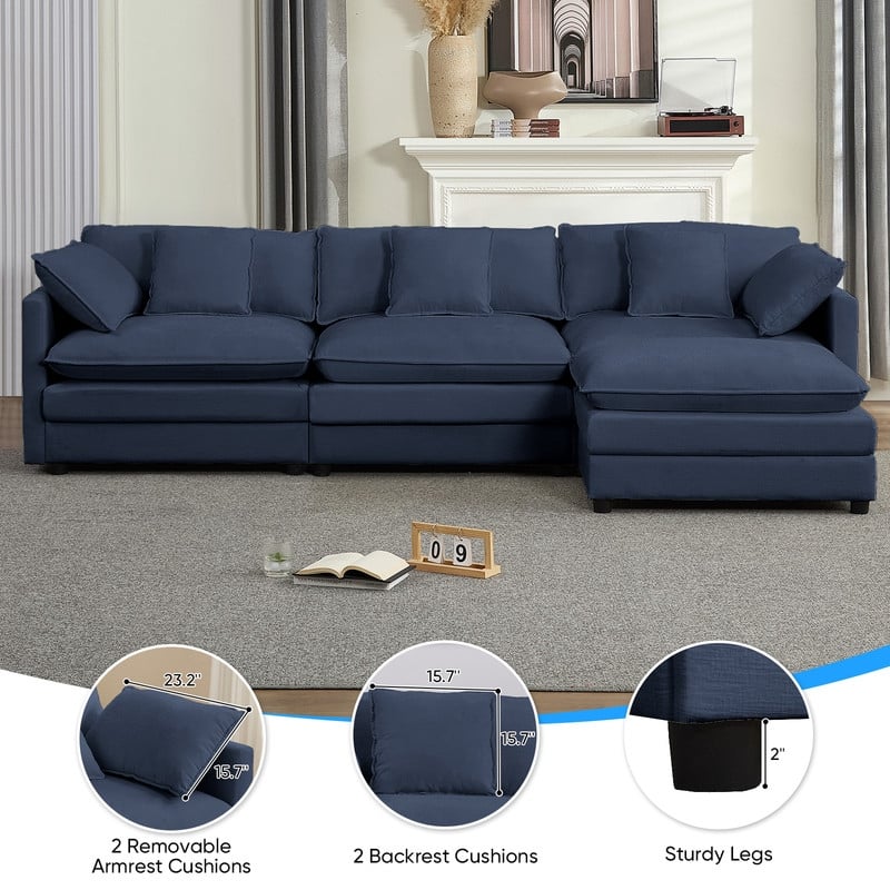Mixoy 113''L-Shaped Modular Sectional Sofa,Modern Chenille 4-Seater Cloud Couch with Ottoman and Thickened Cushion