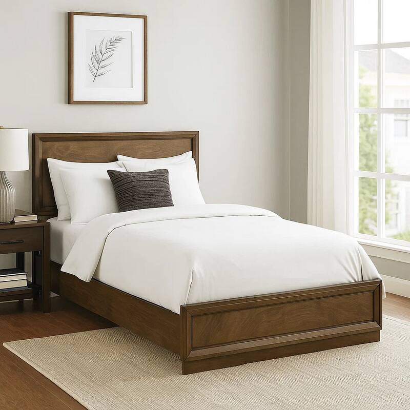 Rouk Full Size Bed w Panel Headboard, Walnut Brown Okume Veneer