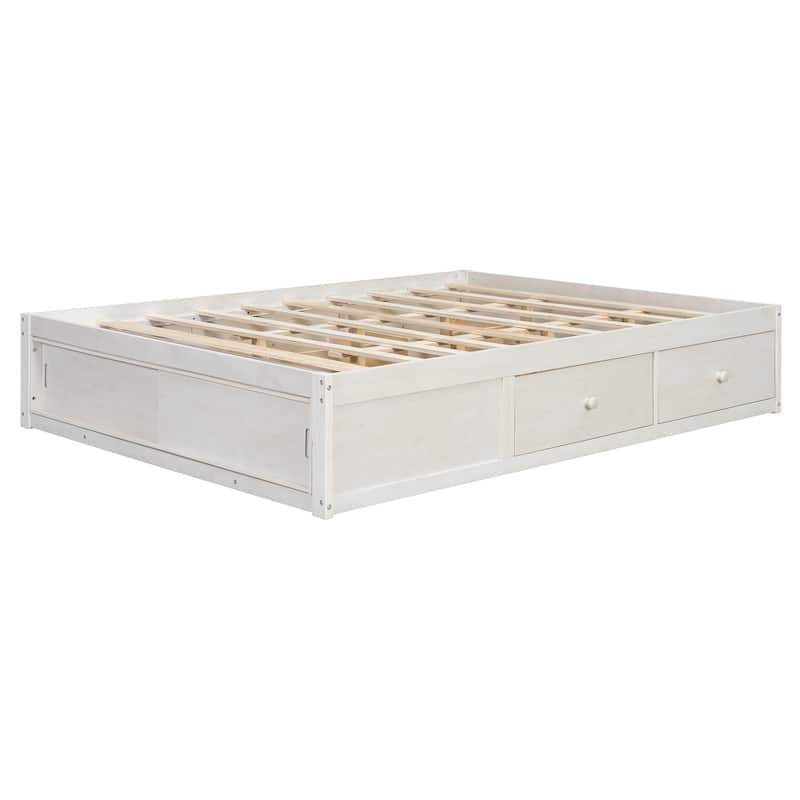 Queen Size Platform Bed Frame with 4 Storage Drawers & Footboard Cubby by Harper&Bright Designs
