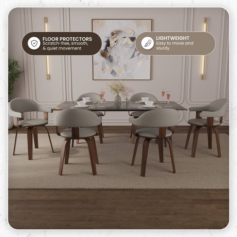 Brivo Modern Leather Swivel Accent Dining Chair in Solid Wood Frame with Open Curved Back Design for Home Living or Dining Room