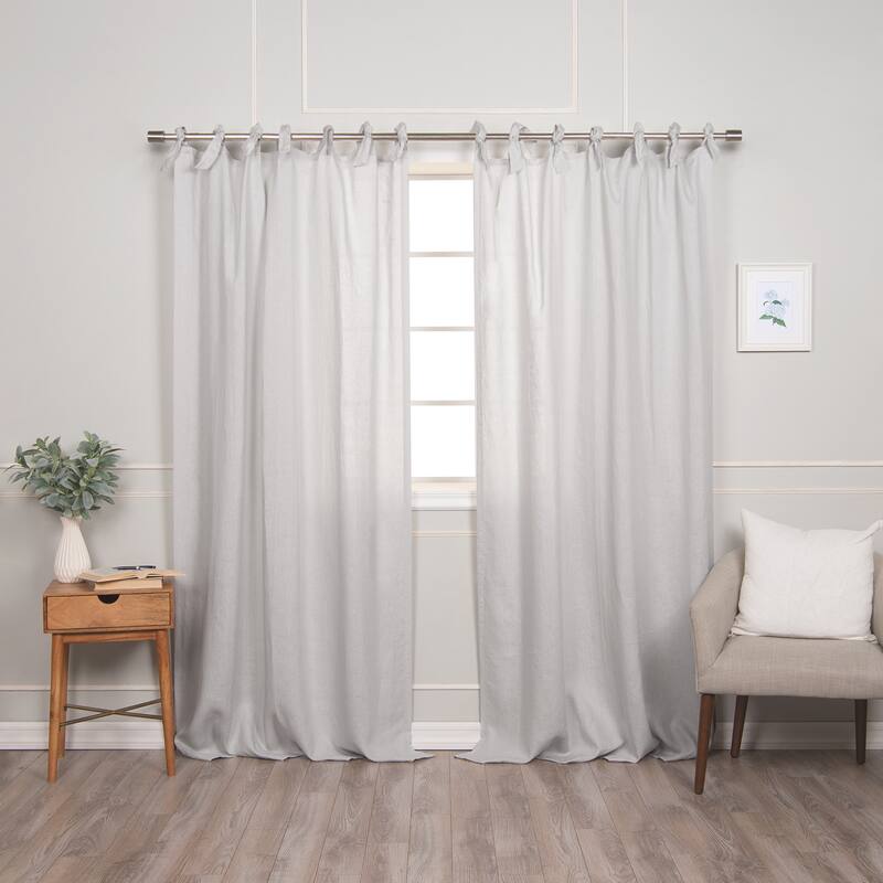 Aurora Home 100% Linen Romantic Tie Top Curtain Set - Light Grey - 96