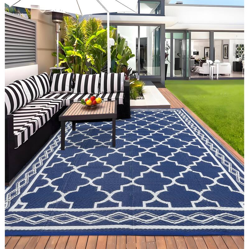 Outdoor Rug Waterproof Reversible Rug Outside Plastic Carpet, Stain & UV Resistant Portable RV Rug