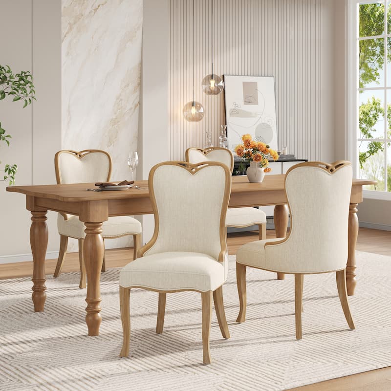 Christopher Knight Home - Evadne Rubberwood Wing Back Upholstered Dining Chair Set - 4 Piece - Natural