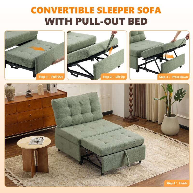 Teddy Fleece Armless Sleeper Chair Sofa Bed Space-Saving Pull-Out Chair Bed For Small Spaces