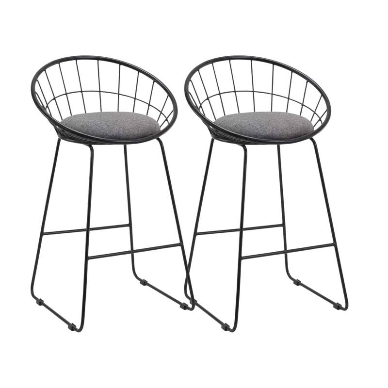 Set of 2 Grey and Black Metal Counter Height Bar Stools 26 Inch Seat - 19.5” x 17.69” x 33.5”