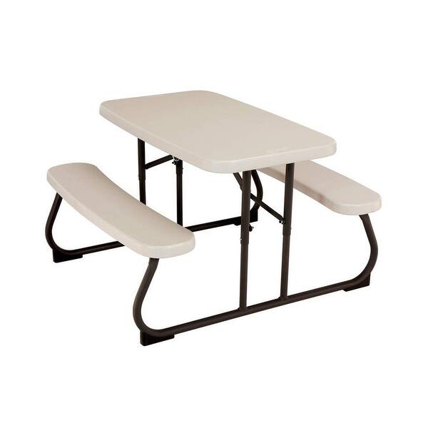slide 2 of 5, Apricot Kids Picnic Table, One Piece Outdoor Table, UV Protected, Easy to Clean, Stylish and Premium - 32.5"D x 35.5"W x 21.1"H Almond