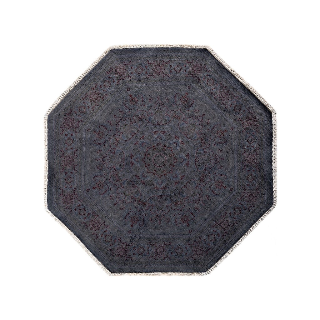 Overton Hand Knotted Wool Vintage Inspired Modern Contemporary Overdyed Gray Octagon Area Rug - 4' 4" x 4' 5"