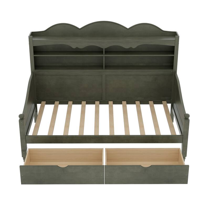 Twin Daybed with Storage Drawers and Headboard Shelving Wooden Frame
