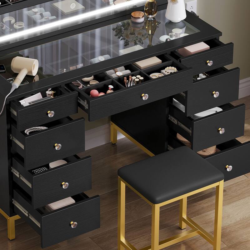 Moasis 45.2'' Vanity Desk Set with LED Lights Mirror & Charging Station