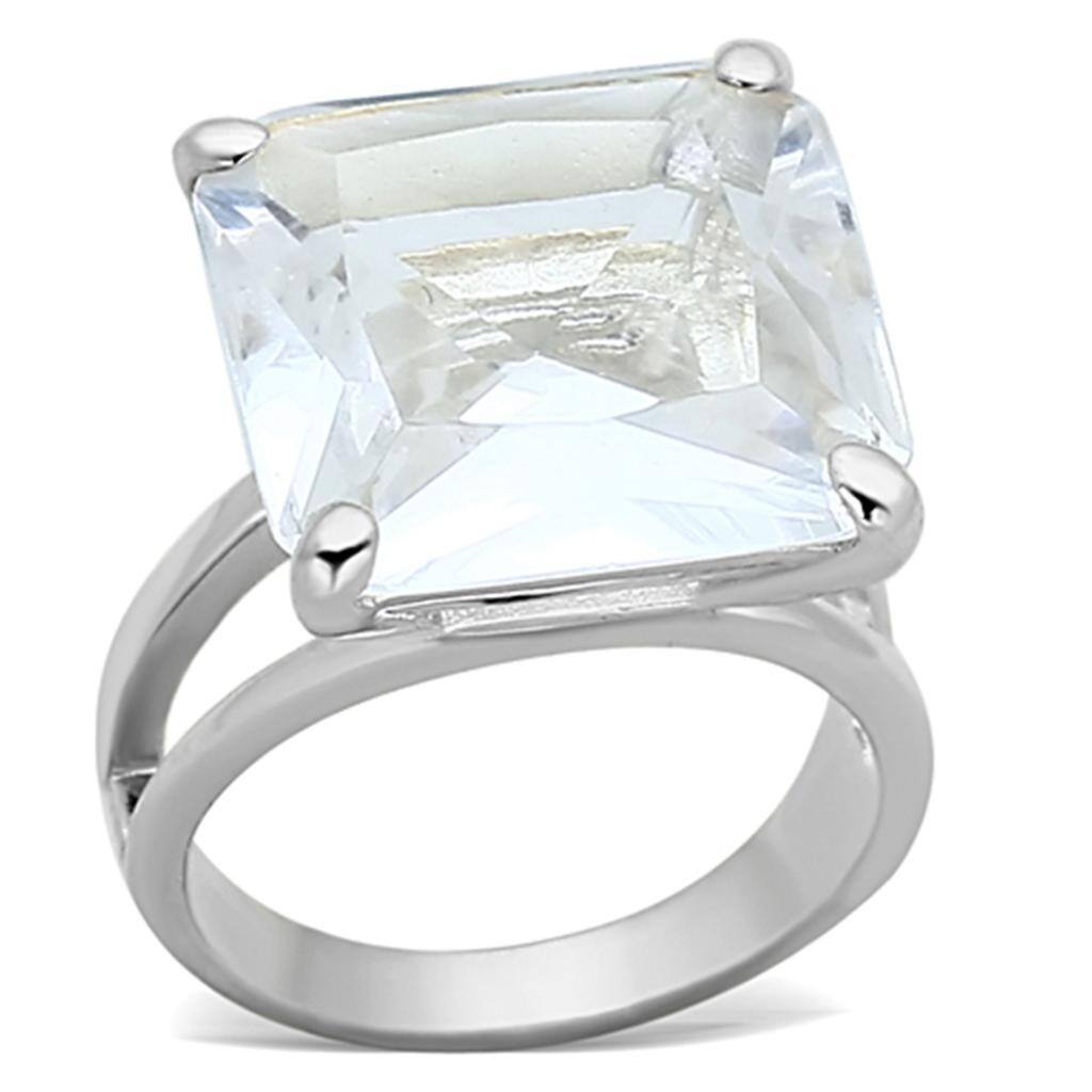 925 Sterling Silver Ring with Cushion Cut Clear Synthetic Glass Stone Perfect for Daily Wear