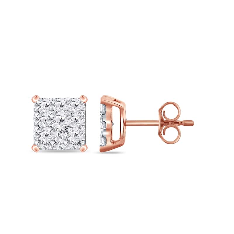 Auriya 14k Gold 1/4ctw Square Pave Diamond Stud Earrings (H-I, I1-I2) - Rose